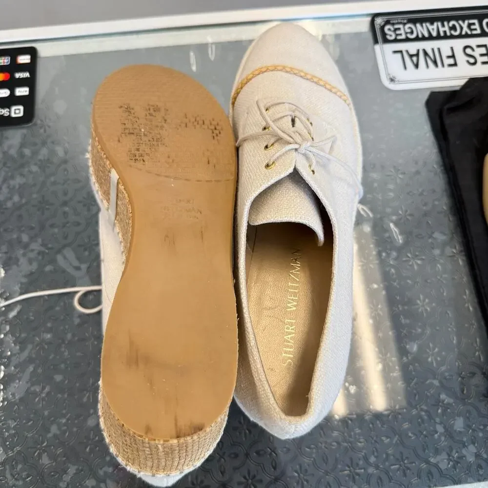 Stuart Weitzman Ivory Canvas Platform Size 8.5